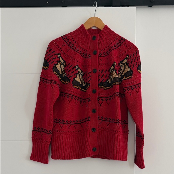 L.L. Bean Red Nordic Ski Pattern Button-Up Cardigan - Picture 2 of 7